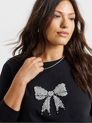 Simply Be Black Pearl Bow Detail Long Sleeve Top - Image 4 of 4