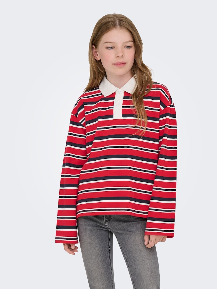 ONLY KIDS Red Long Sleeve Rugby Polo Shirt - Image 1 of 7 ONLY KIDS Red Long Sleeve Rugby Polo Shirt - Image 1 of 7