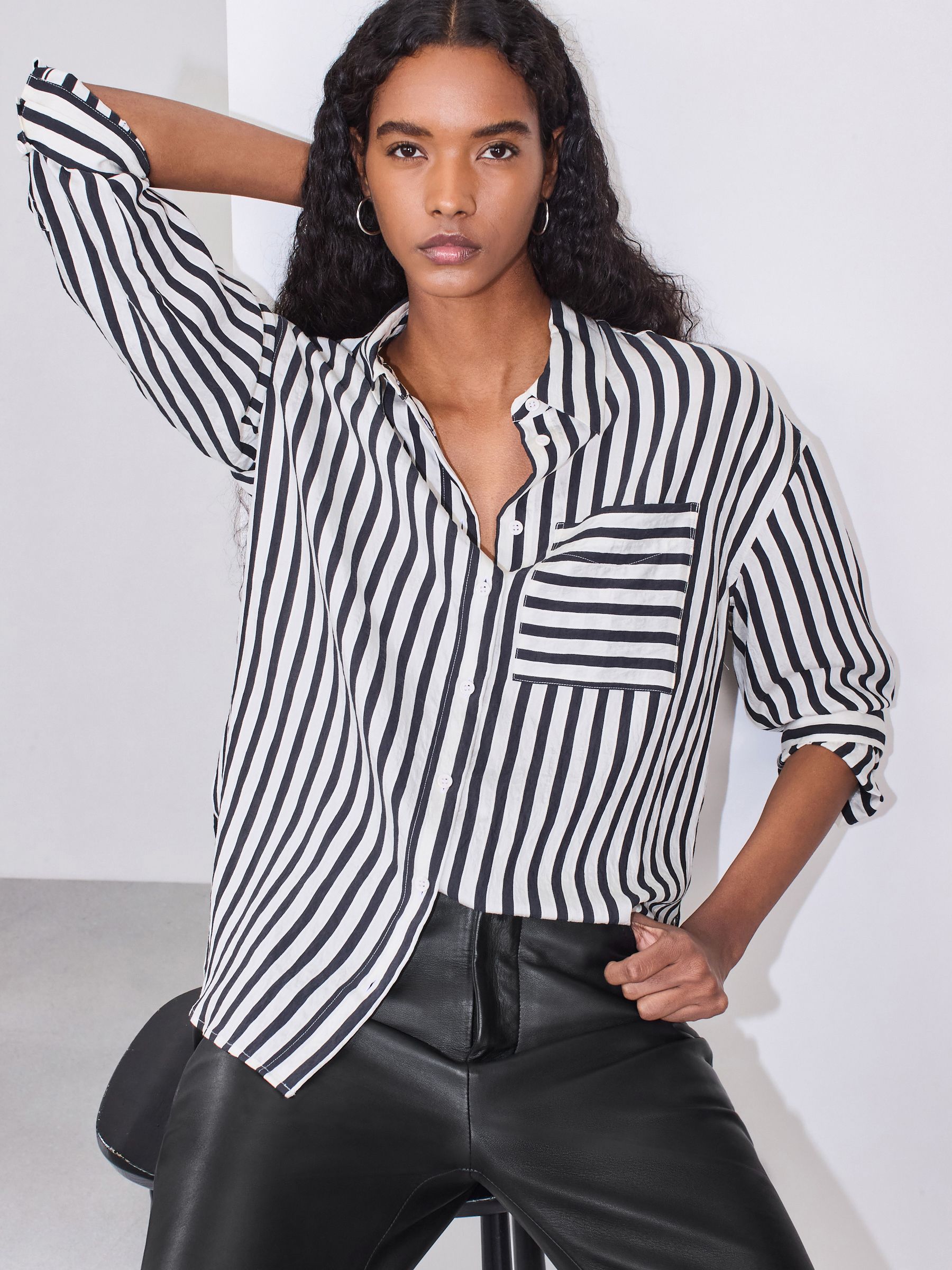 Buy Black/White Jacquard Stripe Oversized Long Sleeve Shirt from