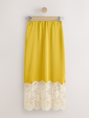 Lime Green Satin Midi Skirt With Lace Trim - Image 5 of 7