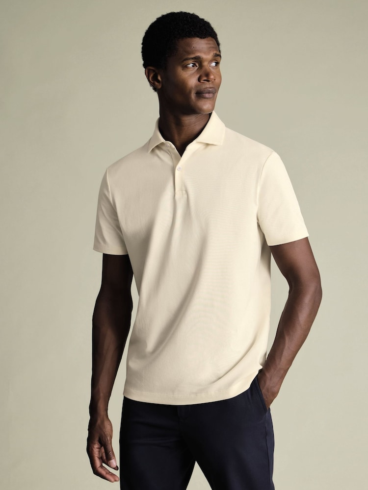 Charles Tyrwhitt Natural Short Sleeve Cotton Stretch Smart Pique Polo Shirt - Image 1 of 2 Charles Tyrwhitt Natural Short Sleeve Cotton Stretch Smart Pique Polo Shirt - Image 1 of 2