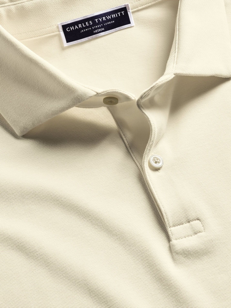 Charles Tyrwhitt Natural Short Sleeve Cotton Stretch Smart Pique Polo Shirt - Image 2 of 2 Charles Tyrwhitt Natural Short Sleeve Cotton Stretch Smart Pique Polo Shirt - Image 2 of 2