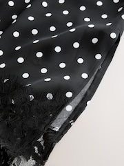 Black/White Spot Satin Midi Skirt With Lace Trim - Image 2 of 3