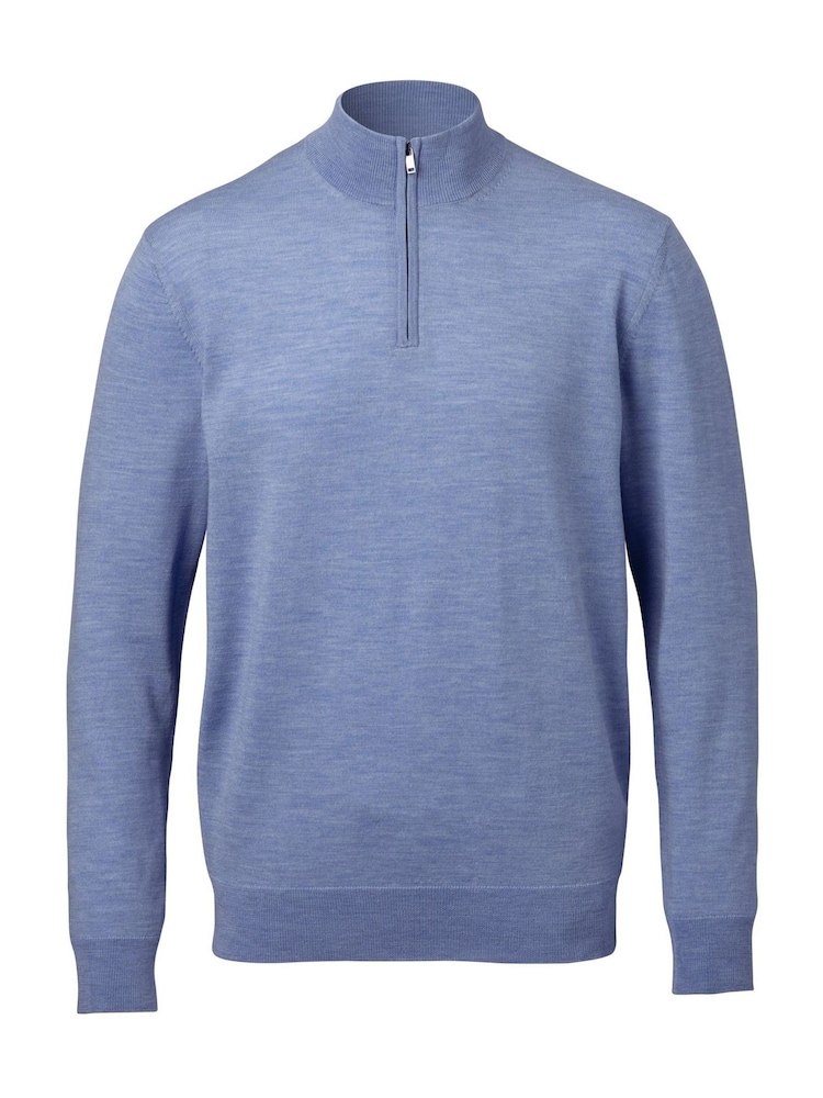 Charles Tyrwhitt Blue Cornflower Merino Zip Neck Jumper - Image 1 of 4