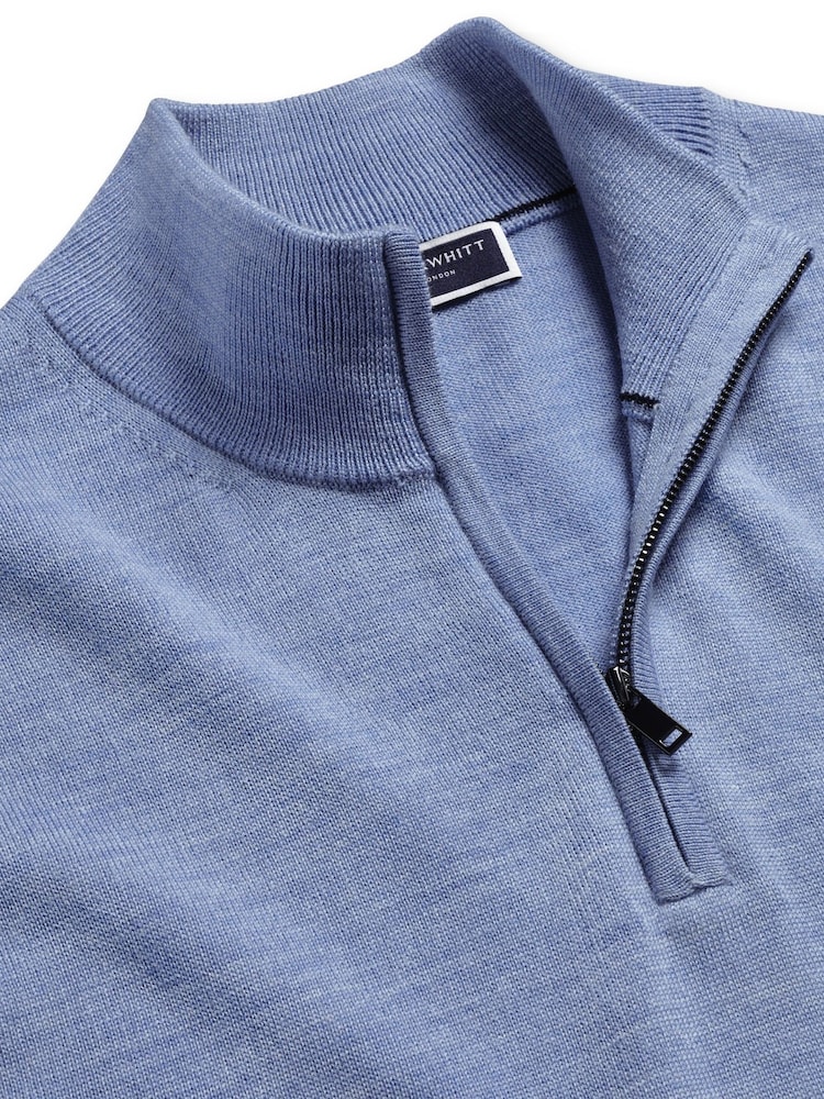 Charles Tyrwhitt Blue Cornflower Merino Zip Neck Jumper - Image 2 of 4