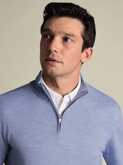 Charles Tyrwhitt Blue Cornflower Merino Zip Neck Jumper - Image 4 of 4