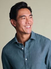 Charles Tyrwhitt Blue Airforce Pure Linen Slim Fit Shirt - Image 3 of 7