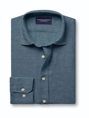 Charles Tyrwhitt Blue Airforce Pure Linen Slim Fit Shirt - Image 5 of 7