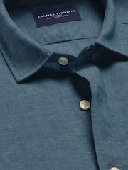 Charles Tyrwhitt Blue Airforce Pure Linen Slim Fit Shirt - Image 6 of 7