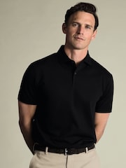 Charles Tyrwhitt Black Short Sleeve Cotton Stretch Smart Pique Polo Shirt - Image 1 of 6