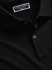 Charles Tyrwhitt Black Short Sleeve Cotton Stretch Smart Pique Polo Shirt - Image 4 of 6