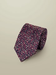 Charles Tyrwhitt Blue Navy And Bright Pink Silk Floral Tie - Image 1 of 2
