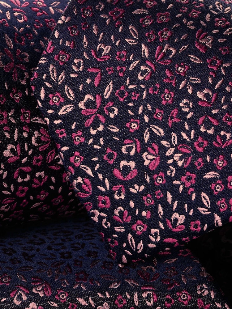 Charles Tyrwhitt Blue Navy And Bright Pink Silk Floral Tie - Image 2 of 2