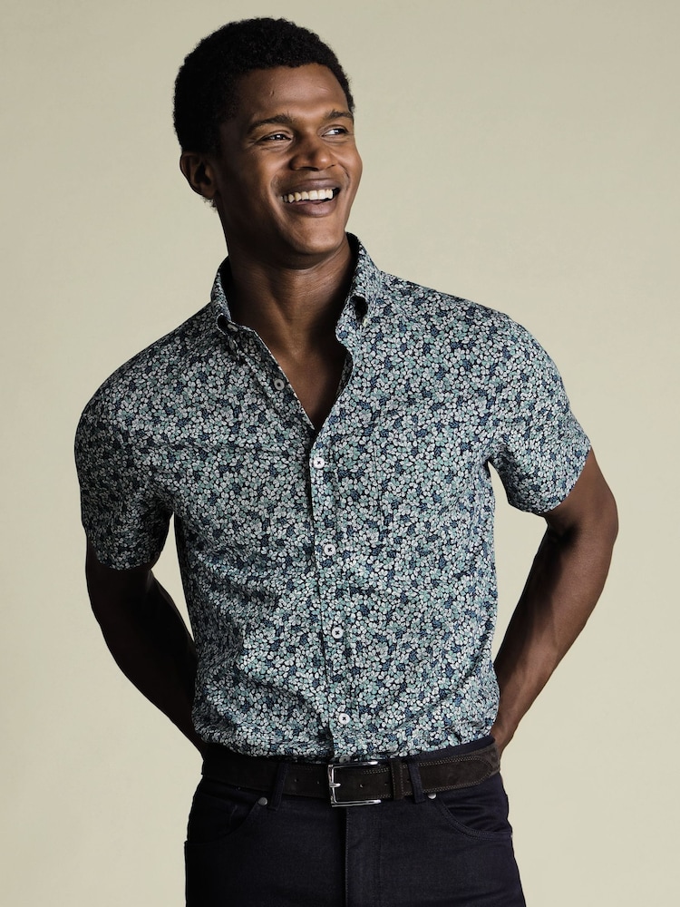 Charles Tyrwhitt Blue Navy Multi Non Iron Stretch Floral Print Slim Fit Shirt - Image 1 of 4 Charles Tyrwhitt Blue Navy Multi Non Iron Stretch Floral Print Slim Fit Shirt - Image 1 of 4