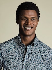 Charles Tyrwhitt Blue Navy Multi Non Iron Stretch Floral Print Slim Fit Shirt - Image 2 of 4