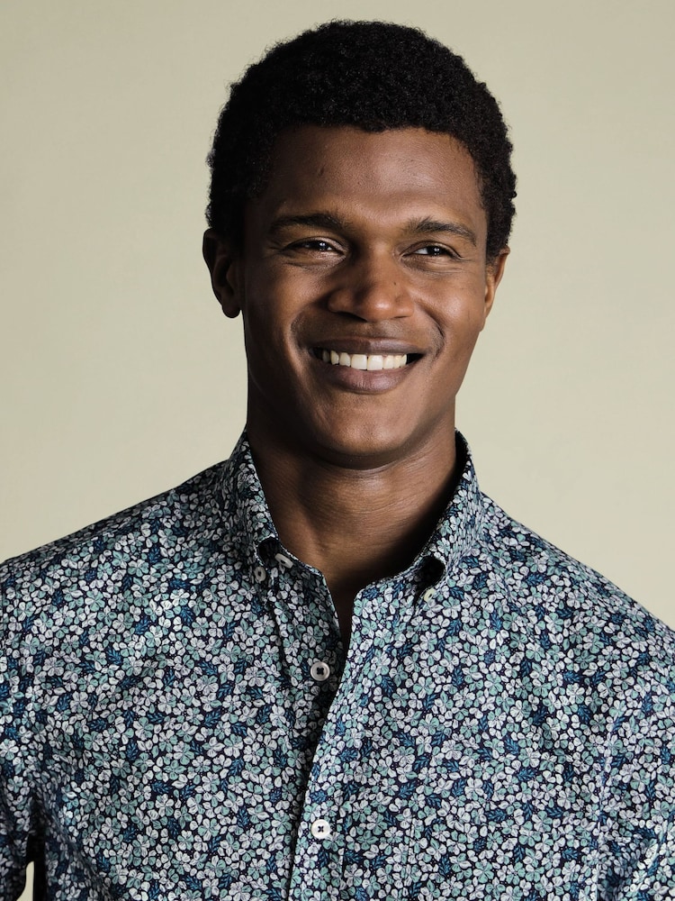Charles Tyrwhitt Blue Navy Multi Non Iron Stretch Floral Print Slim Fit Shirt - Image 2 of 4 Charles Tyrwhitt Blue Navy Multi Non Iron Stretch Floral Print Slim Fit Shirt - Image 2 of 4