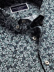 Charles Tyrwhitt Blue Navy Multi Non Iron Stretch Floral Print Slim Fit Shirt - Image 3 of 4