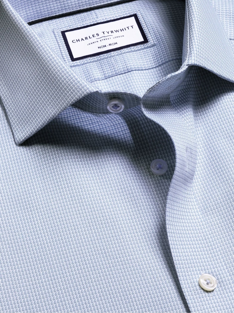 Charles Tyrwhitt Blue Non Iron Stretch Burlington Weave Cutaway Slim Fit Shirt - Image 2 of 6 Charles Tyrwhitt Blue Non Iron Stretch Burlington Weave Cutaway Slim Fit Shirt - Image 2 of 6