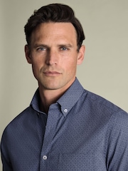 Charles Tyrwhitt Blue Denim Non Iron Stretch Geo Print Slim Fit Shirt - Image 2 of 4