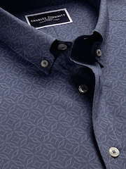 Charles Tyrwhitt Blue Denim Non Iron Stretch Geo Print Slim Fit Shirt - Image 3 of 4