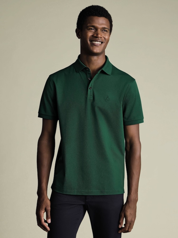 Charles Tyrwhitt Green Solid Short Sleeve Cotton Stretch Pique Polo Shirt - Image 1 of 5 Charles Tyrwhitt Green Solid Short Sleeve Cotton Stretch Pique Polo Shirt - Image 1 of 5