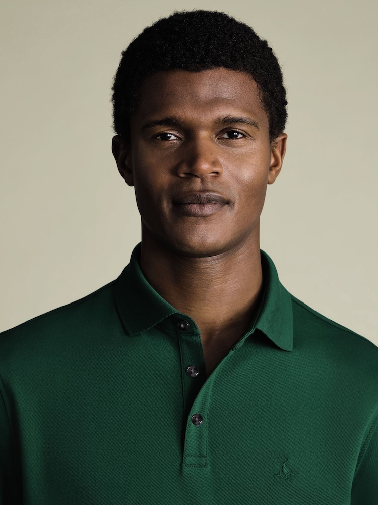 Charles Tyrwhitt Green Solid Short Sleeve Cotton Stretch Pique Polo Shirt - Image 2 of 5 Charles Tyrwhitt Green Solid Short Sleeve Cotton Stretch Pique Polo Shirt - Image 2 of 5