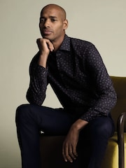 Charles Tyrwhitt Grey Non-Iron Stretch Bird Print Slim Fit Shirt - Image 1 of 6