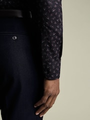 Charles Tyrwhitt Grey Non-Iron Stretch Bird Print Slim Fit Shirt - Image 3 of 6