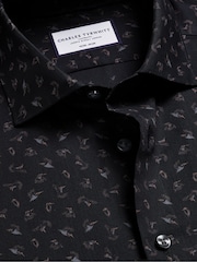 Charles Tyrwhitt Grey Non-Iron Stretch Bird Print Slim Fit Shirt - Image 4 of 6