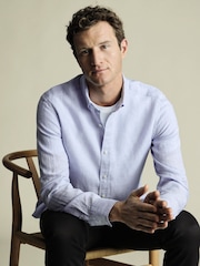 Charles Tyrwhitt Blue Button Down Pure Linen Slim Fit Shirt - Image 2 of 5