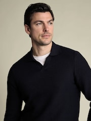 Charles Tyrwhitt Blue Honeycomb Cotton Trophy Neck Jumper - Image 2 of 5