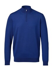 Charles Tyrwhitt Blue Merino Zip Neck Jumper - Image 1 of 5