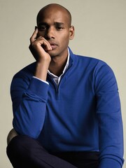 Charles Tyrwhitt Blue Merino Zip Neck Jumper - Image 3 of 5
