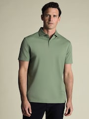 Charles Tyrwhitt Green Short Sleeve Cotton Stretch Smart Pique Polo Shirt - Image 1 of 6