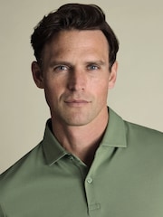 Charles Tyrwhitt Green Short Sleeve Cotton Stretch Smart Pique Polo Shirt - Image 3 of 6