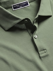 Charles Tyrwhitt Green Short Sleeve Cotton Stretch Smart Pique Polo Shirt - Image 4 of 6