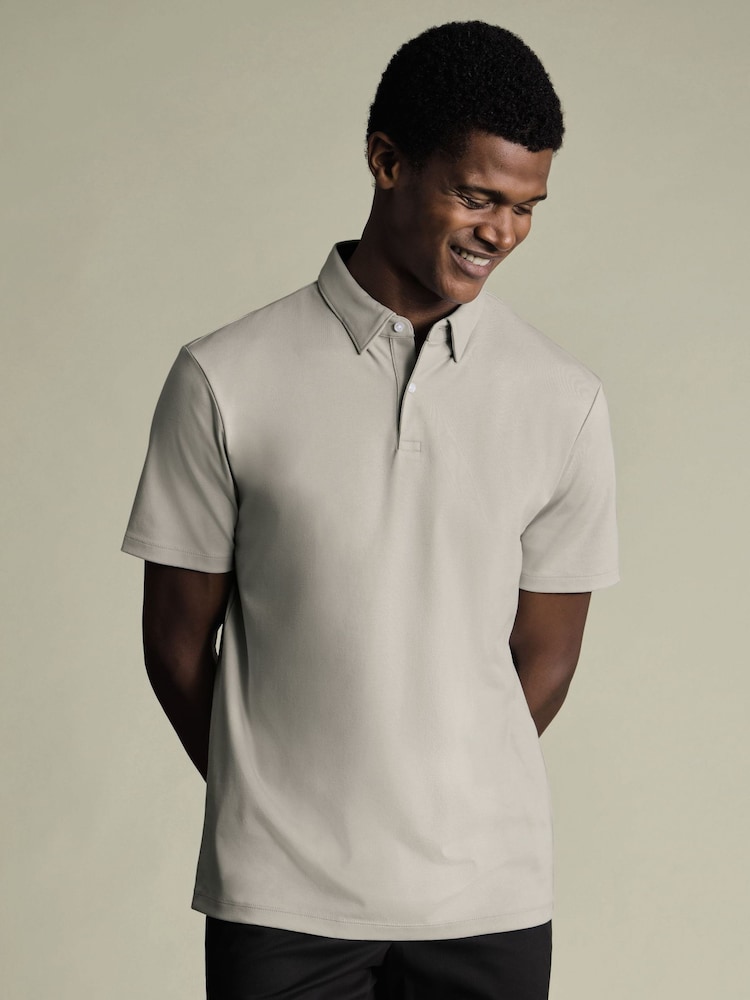 Charles Tyrwhitt Grey Silver Short Sleeve Jersey Polo Shirt - Image 1 of 6