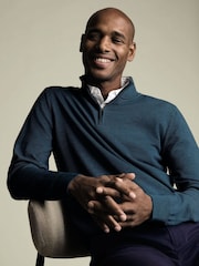Charles Tyrwhitt Green Merino Zip Neck Jumper - Image 1 of 5
