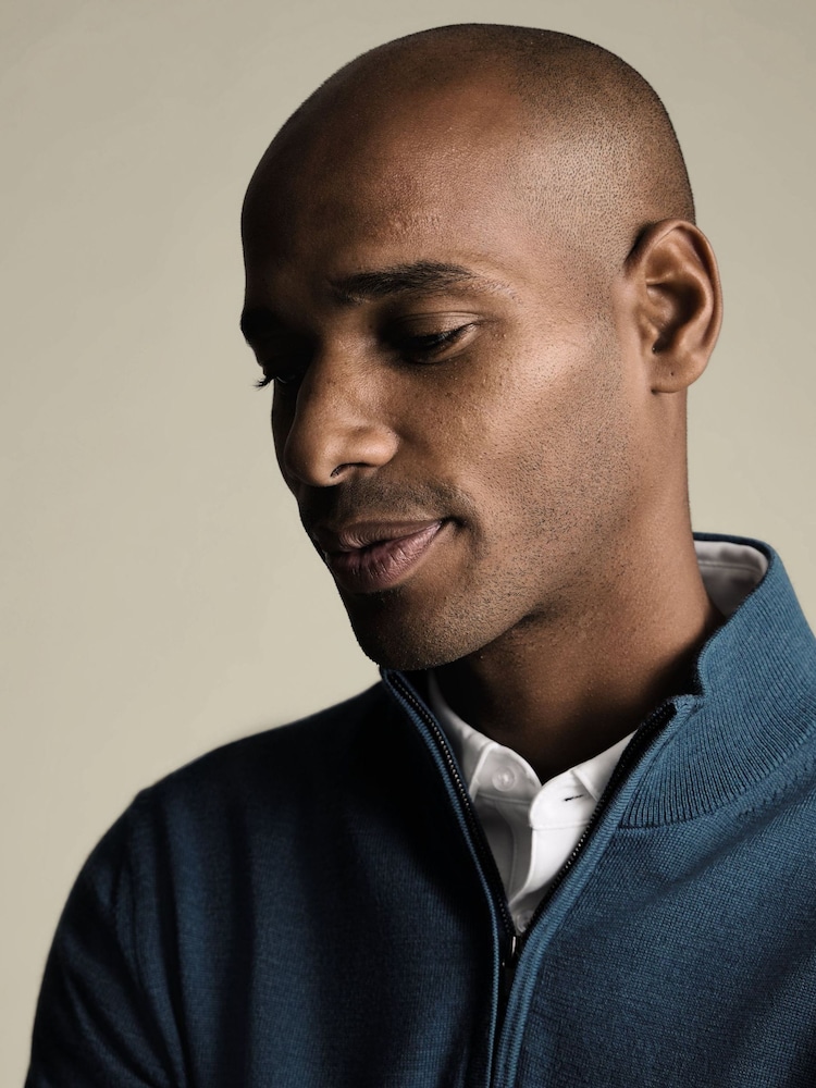 Charles Tyrwhitt Green Merino Zip Neck Jumper - Image 2 of 5 Charles Tyrwhitt Green Merino Zip Neck Jumper - Image 2 of 5