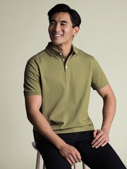 Charles Tyrwhitt Green Olive Solid Short Sleeve Cotton Stretch Pique Polo Shirt - Image 1 of 5