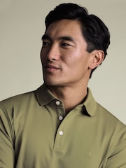 Charles Tyrwhitt Green Olive Solid Short Sleeve Cotton Stretch Pique Polo Shirt - Image 2 of 5