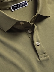 Charles Tyrwhitt Green Olive Solid Short Sleeve Cotton Stretch Pique Polo Shirt - Image 4 of 5