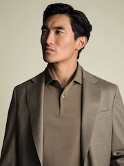 Charles Tyrwhitt Brown Camel Short Sleeve Cotton Stretch Smart Pique Polo Shirt - Image 3 of 6