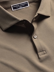 Charles Tyrwhitt Brown Camel Short Sleeve Cotton Stretch Smart Pique Polo Shirt - Image 5 of 6
