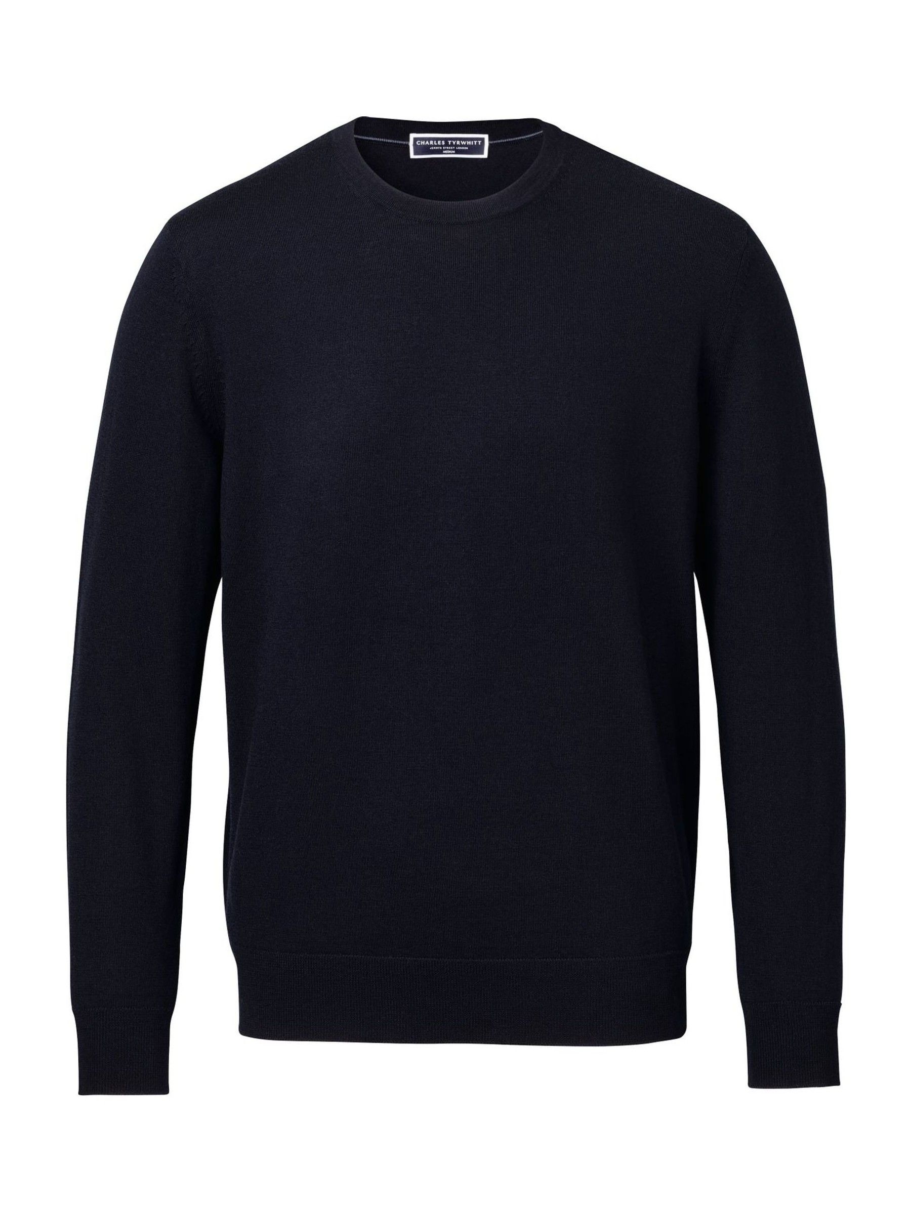 Buy Charles Tyrwhitt Navy Blue Pure Merino Crew Neck Jumper from