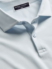 Charles Tyrwhitt Blue Ice Short Sleeve Cotton Stretch Smart Pique Polo Shirt - Image 4 of 5