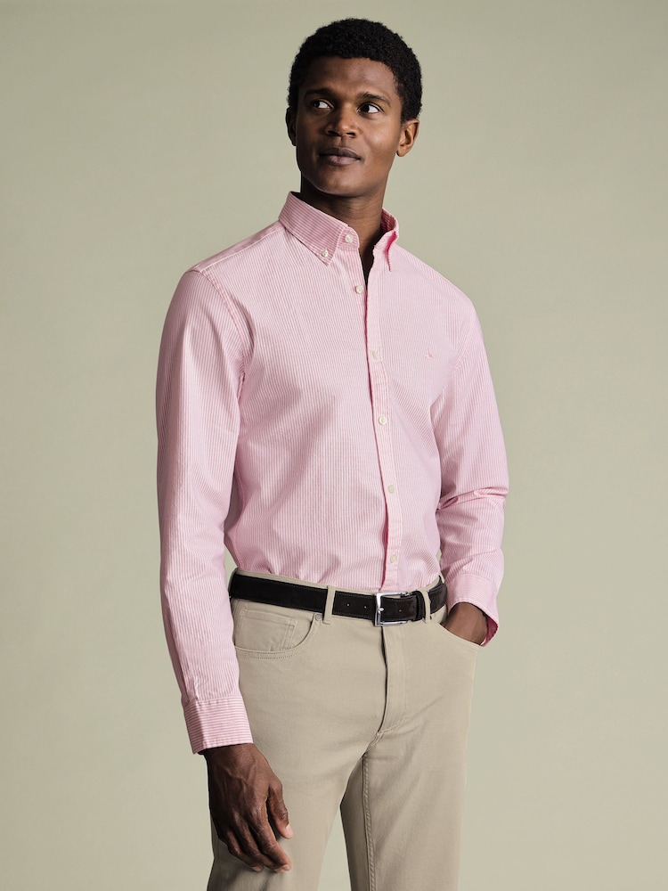 Charles Tyrwhitt Pink Stripe Button-Down Stretch Washed Oxford Slim Fit Shirt - Image 1 of 5 Charles Tyrwhitt Pink Stripe Button-Down Stretch Washed Oxford Slim Fit Shirt - Image 1 of 5