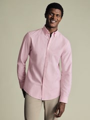 Charles Tyrwhitt Pink Stripe Button-Down Stretch Washed Oxford Slim Fit Shirt - Image 2 of 5