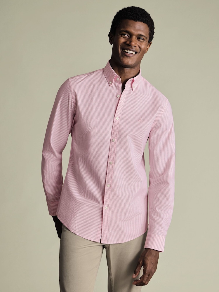 Charles Tyrwhitt Pink Stripe Button-Down Stretch Washed Oxford Slim Fit Shirt - Image 2 of 5 Charles Tyrwhitt Pink Stripe Button-Down Stretch Washed Oxford Slim Fit Shirt - Image 2 of 5