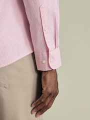 Charles Tyrwhitt Pink Stripe Button-Down Stretch Washed Oxford Slim Fit Shirt - Image 3 of 5
